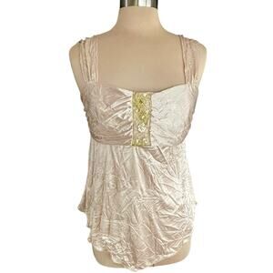 Maurices Vintage Cream Crinkle Satin Babydoll Top Size M Y2K Fairy Sequins Beads